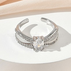 Messing Micro Pave Zirkonia Manschette offene Ringe&nbsp;RJEW-C163-06P