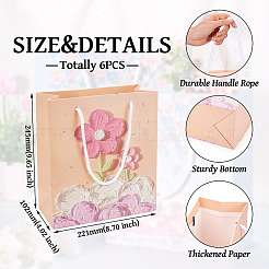 6 Stück rechteckige Geschenktüten aus Papier mit Blumen und Seilgriffen&nbsp;ABAG-TA0001-29B