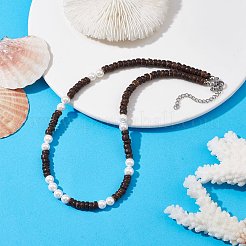 Halsketten aus natürlichen Kokosnuss-Säulen und Muschelperlen für Damen&nbsp;NJEW-JN04666