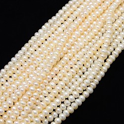 Grado de hebras de perlas de agua dulce cultivadas naturales, pulido, rerondana plana, blanco cremoso, 6~7mm, agujero: 0.8 mm, aproximamente 78 pcs / cadena, 13.77 pulgada ~ 14.17 pulgadas