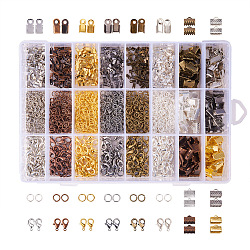 Jewelry Findings Sets, with Iron Cord Ends, Ribbon Ends, Jump Rings and Zinc Alloy Lobster Claw Clasps, Mixed Color, Cord Ende: 6x3x2.3mm, Ribbon End: 10x7x5mm, Hole: 2mm, Clasp: 12x6mm, Hole: 1.5mm, Jump Ring: 5x0.7mm