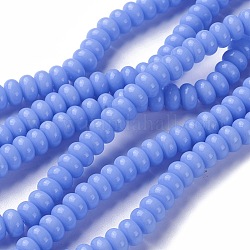 Chapelets de perles en verre opaque de couleur unie, rondelle, bleuet, 8x3~5mm, Trou: 1.5mm, Environ 88~90 pcs/chapelet, 15.7 pouce (40 cm)