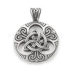 Viking Norse 304 Stainless Steel Pendants, Flat Round with Triquetra Knot Charm, Antique Silver, 45x33x8mm, Hole: 5.5x8.5mm