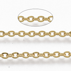 304 Edelstahl-Kabelketten, gelötet, Flachoval, golden, 2.7x2x0.4 mm, ca. 6.56 Fuß (2m)/Strang
