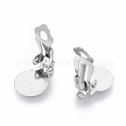 Accessoires de boucles d'oreilles clips à vis en 304 acier inoxydable, clip sur les coussinets de boucle d'oreille, plat rond, couleur inoxydable, 18x10x7mm, Trou: 3mm