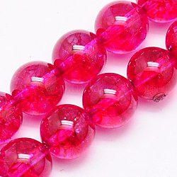 Natural Crackle Quartz Beads Strands, Dyed, Round, Cerise, 6mm, Hole: 1mm