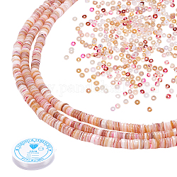 Brins de perles de coquille de disque, teinte, avec du fil de cristal élastique, rose, 4.9~6x1~6mm, Trou: 1.4mm, environ 15.94 pouce ~ 16.14 pouces (40.5~41 cm), 3strands / set