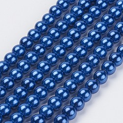 Brins de perles de verre teints écologiques, Grade a, ronde, cordon en coton fileté, bleu foncé, 6mm, Trou: 1.2~1.5mm, Environ 70 pcs/chapelet, 15.7 pouce
