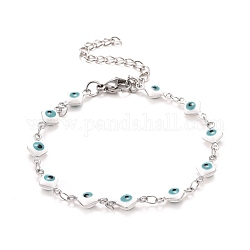 Losange en émail avec bracelet chaînes à maillons mauvais œil, 304 bijoux en acier inoxydable pour femme, couleur inoxydable, blanc, 6-5/8 pouce (16.8 cm)
