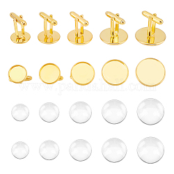 Unicraftale 10Pcs 5 Styles Brass Cuff Button, Cufflink Findings for Apparel Accessories, 10Pcs 5 Styles Transparent Glass Cabochons, Silver, 11.5~20x11.5~18x4~21.5mm, tray: 12~20mm