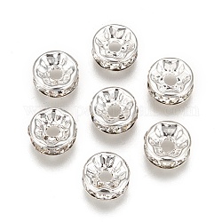 Perles séparateurs en laiton avec strass, Grade a, bride droite, couleur argentée, rondelle, cristal, 8mm