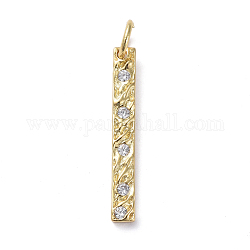 Brass Micro Pave Cubic Zirconia Pendants, Long-Lasting Plated, Rectangle, Clear, Real 18K Gold Plated, 22x3x1.4mm, Hole: 3.5mm