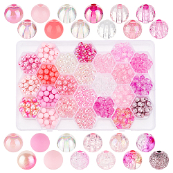 PH PandaHall 528pcs Pink Beads 24 Styles 8mm Acrylic Beads Round Faceted Loose Beads Spacers for Breast Cancer Valentine Summer Boho Bracelets Necklaces Earring Jewelry Making Christmas