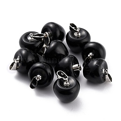 Pendentifs en obsidienne naturelle, avec boucles en laiton platine, pomme, 14~15x14x14mm, Trou: 6x3mm