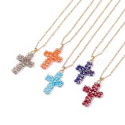 Funkelnde Halskette mit Kreuzanhänger für Frauen, Halskette mit Glasperlenanhänger und Gliederkette, golden, Mischfarbe, 15.94 Zoll (40.5 cm)