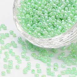 Perline semi di vetro, ceylon, tondo, verde chiaro, 3mm, Foro: 1 mm, circa 10000pcs/libbra