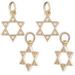 Beebeecraft Brass Micro Pave Clear Cubic Zirconia Charms, with Jump Ring, Star of David Charm, Real 14K Gold Plated, 12.5x9x1mm, Hole: 3mm, 16pcs/box