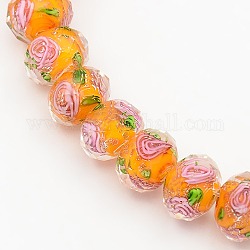 Handmade Gold Sand Lampwork Rondelle Beads Strands, Faceted, Orange, 12x9mm, Hole: 2mm, about 39pcs/strand, 13.77 inch