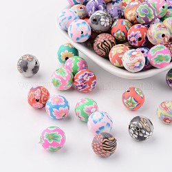Handmade Polymer Clay Beads, Round, Mixed Color, about 12mm in diameter, hole: 1.6~3mm