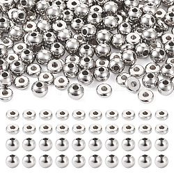 Pandahall 200 pièces 2 styles 304 perles d'espacement en acier inoxydable, rond plein et rond plat, couleur inoxydable, 6x6mm, Trou: 2mm, 100 pièces / style
