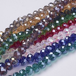 Electroplate Glass Beads, Mixed Color, AB Color Plated, Faceted Rondelle, 10mm in diameter, 7mm thick, hole: 1mm, 72pcs/strand