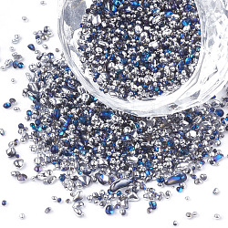 Plattierten Glasperlen, für Nagelkunstdekoration Zubehör, kein Loch / ungekratzt, Chip, Verdeck blau, 1.5~5x1.5~2x1.5~2 mm, ca. 450 g / Beutel