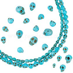SuperZubehör synthetische türkisfarbene Perlenstränge, gefärbt, Schädel, Medium türkis, 8~18x6~13x7~15 mm, Bohrung: 1 mm, 152 Stück / Karton
