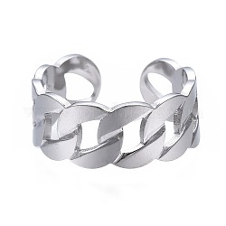 304 Stainless Steel Curb Chain Open Cuff Ring, Chunky Hollow Ring for Women, Stainless Steel Color, US Size 7 3/4(17.9mm)