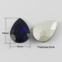 Diamante de imitación de cristal en punta, espalda plateada, facetados, lágrima, azul de Prusia, 14x10x5mm