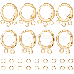 Beebeecraft 24Pcs 2 Style Brass Huggie Hoop Earring Findings, with Horizontal Loops & 50Pcs 304 Stainless Steel Jump Rings, Nickel Free, Real 18K Gold Plated, 14.5~15x11.5~12x2mm, Hole: 1.5mm, Pin: 0.8mm, 12Pcs/style