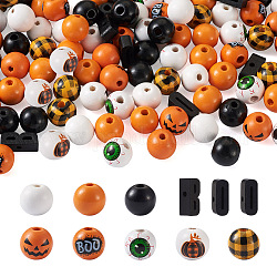 Biyun 116Pcs Painted Natural Wood Beads, with Halloween Printed Wood Beads, Large Hole Beads, Mixed Shapes, Mixed Color, 15.5~20x7.5~14.5mm, Hole: 2.7~4.4mm