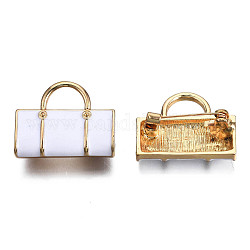 Pasador de esmalte de bolsa de viaje, insignia de aleación chapada en oro claro para ropa de mochila,  sin plomo níquel, blanco, 22x28mm, pin: 0.7 mm