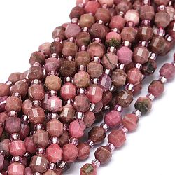 Natural Rhodonite Beads Strands, with Seed Beads, Faceted, Bicone, Double Terminated Point Prism Beads, 5~7x6mm, Hole: 0.8mm, about 48pcs/strand, 15.55 inch(39.5cm)