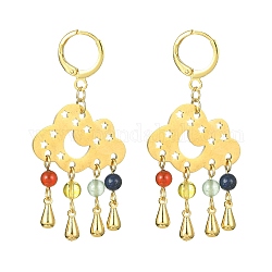 Brass Cloud Chandelier Earrings, Natural Mixed Gemstone Tassel Earrings, Golden, 51.5x24.5mm