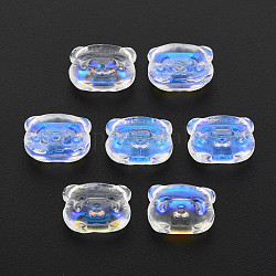 Galvanoplastie perles de verre transparentes, couleur ab à moitié plaqué, ours, clair ab, 10x13x8.5mm, Trou: 1mm