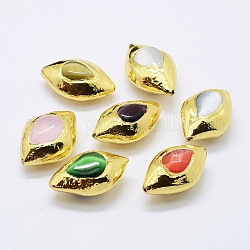 Perline dorate con bordi dorati, occhio di cavallo, colore misto, 30.5~33x20~21x13~15mm, Foro: 1 mm