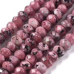 Gefärbte natürliche Malaysia Jade Rondelle Perlen, facettiert, hellviolettrot, 4x2~3 mm, Bohrung: 1 mm, ca. 115 Stk. / Strang, 14 Zoll