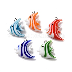 Handmade Lampwork Pendants, with Brass Loop and Acrylic Finding, Fish, Mixed Color, 25x16.5x9mm, Hole: 1.5mm