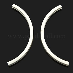 Long Brass Curved Tube Beads, Cuboid, Rectangle Hole, Silver, 92~95x4.5x5mm, Hole: 2.5x4mm