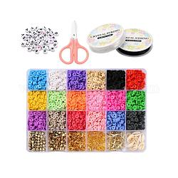 2973Pcs Geometry Polymer Clay/Cowrie Shell/Plastic/Acrylic Beads, 60Pcs Starfish & Star Plastic Pendants, Iron Findings, Zinc Alloy Clasps, Scissors and Elastic Thread, for DIY Jewelry Making Kits, Mixed Color, Beads: 2973pcs/set