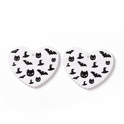 Pendentifs acryliques d'halloween, accessoires de boucles d'oreilles bricolage, coeur avec chauve-souris et chapeau, noir, 26x31.5x2mm, Trou: 1.4mm