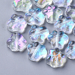 Perle di vetro trasparente, ab colore placcato, stampe zampa di cane, chiaro ab, 11x12x4.5mm, Foro: 1 mm