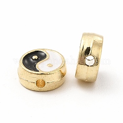 Perles d'émail en alliage, plat et circulaire avec yin yang, or, 8.5x3.5mm, Trou: 1mm