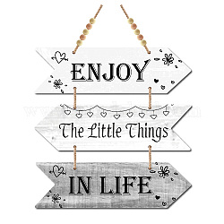 CREATCABIN 3 Pieces Wooden Enjoy the Little Things in Life Sign Wood Arrow Hanging Plaque Wall Decor Farmhouse Rustic Kitchen with Hole for Home Dining Living Room(Dark Gray Color)