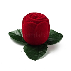 Beflockte Rosenfingerringboxen aus Kunststoff, für die Geschenkverpackung zum Valentinstag, mit Schwamm im Inneren, rot, 6.65x7.4x4.3 cm, Blume: 3.8x4.3 cm, Innendurchmesser: 3.3 cm