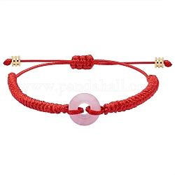 Bracelet de perles tressées en beignet de quartz rose naturel, bracelet réglable en pierres précieuses pour femmes, rouge, diamètre intérieur: 2~3-3/8 pouce (5~8.6 cm)
