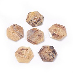 Süßwasser-Shell-Tasten, Hexagon, 2-Loch, rauchig, 13~13.5x15~15.5x1~2 mm, Bohrung: 1.6 mm