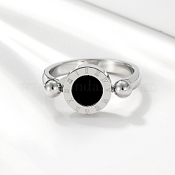 Anillo de dedo de latón con números romanos, anillo de sello redondo plano, color acero inoxidable, diámetro interior: 18 mm