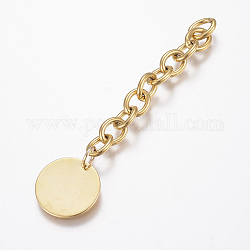 304 Stainless Steel Chain Extender, with Flat Round Charm, Stamping Blank Tag, Golden, 70x6mm