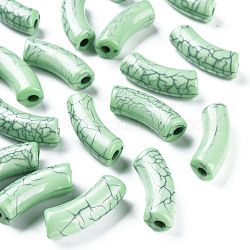 Perline acriliche craquelé opache, tubo ricurvo, verde chiaro, 36x13.5x11.5mm, Foro: 4 mm, circa 148pcs/500g